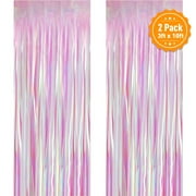 UWANTME 2 Pack Multicolor Metallic Foil Fringe Curtains, 3ft x 10ft Backdrop Curtains Streamers Party Decorations for Birthday, Wedding, Valentines Day, Christmas, Bachelorette, Baby Shower