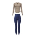 thumbnail image 3 of Hpapadks Work Out Sets Gym for Women 2 Piece Long Sleeve Solid V Neck Sports Running Breathable Slim Fit Yoga Tops Pants Set Yoga Outfits for Women Gold M, 3 of 5