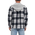 thumbnail image 3 of Men's Plaid Drawstring Hooded Chest Pocket Long Sleeve Shirt Jacket M Black White, 3 of 6