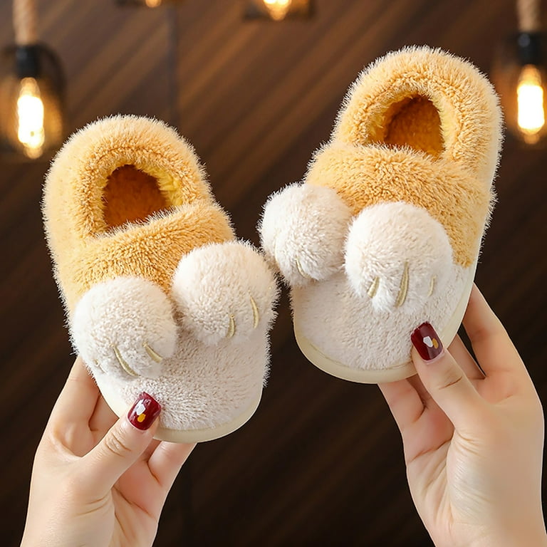 JDEFEG Little Kid Bedroom Slippers for Kids Cotton Slippers Girls Boys Slippers Memory Foam Comfy House Slippers Winter Warm Indoor Shoes Size 4
