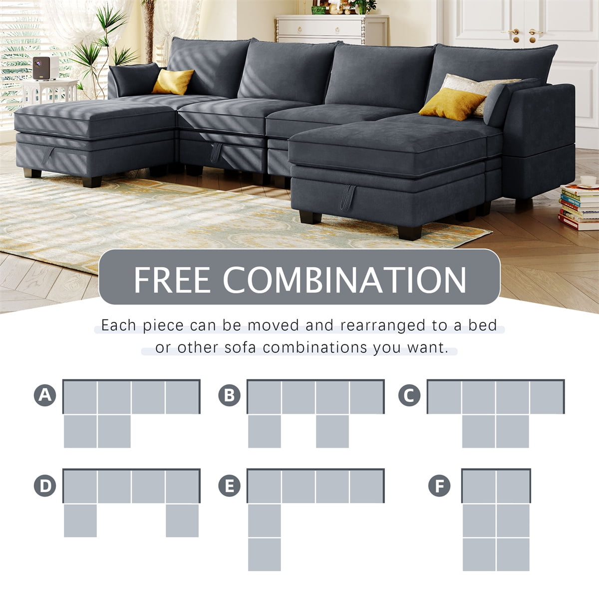GREATPLANINC Large U-shape Sectional Sofa Set for Living Room Couch Set  with Double Extra Wide Chaise Sofa and Removable Seat Cushions - ShopStyle