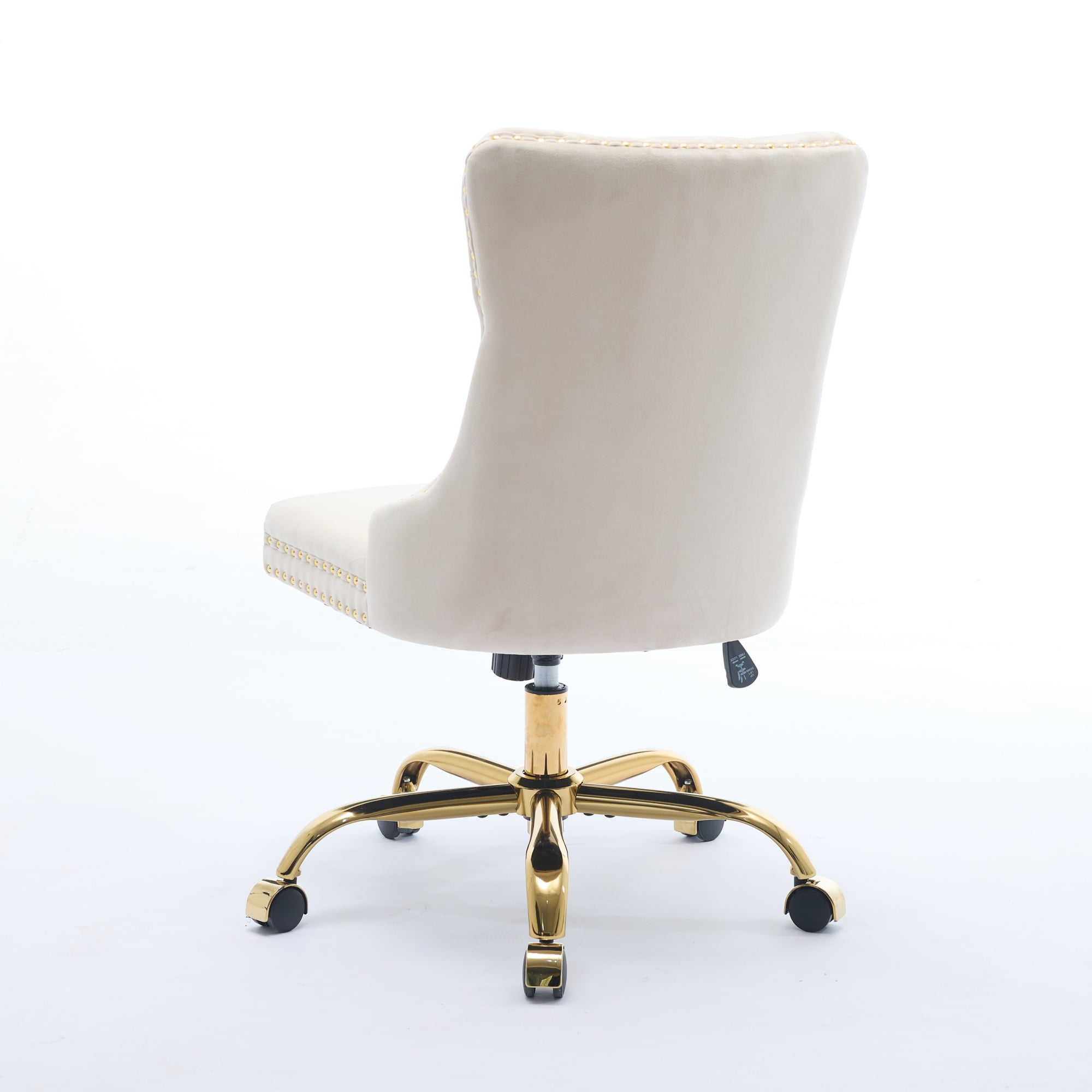 Furniture Office Chair, Modern Velvet Upholstered Tufted Button Home Office Chair with Golden Metal Base,Adjustable Desk Chair Swivel Office Chair (Beige)