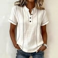 thumbnail image 2 of Henley Shirts for Women Cotton linen Short Sleeve Stitched Dressy Casual Summer Boho Button Tops Loose Fit Tunic Top Work Blouses,XL, 2 of 9