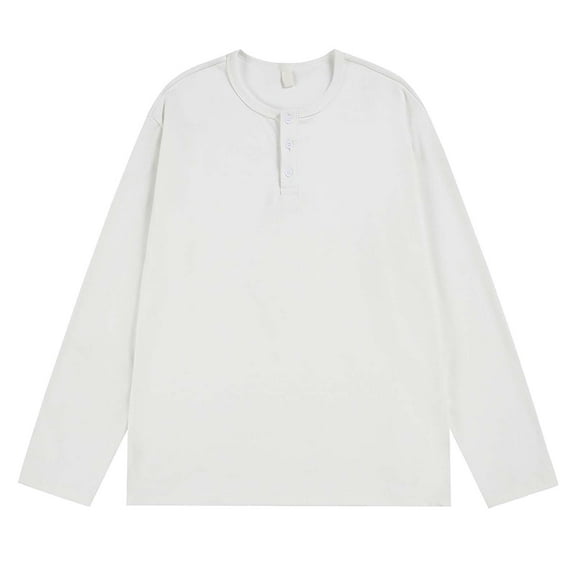 Annhoo Men's Long-Sleeved Tops Crew Neck Button Vintage Solid Color Casual Pullover Comfy Daily Outdoor Fall Winter Clothes