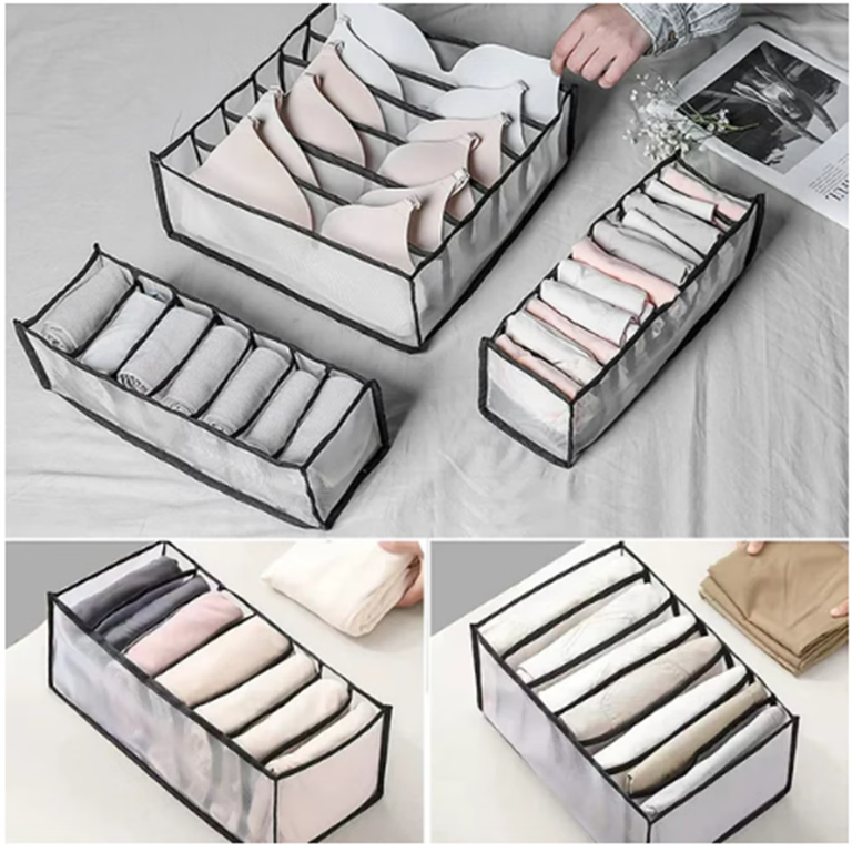 3 Pack Closet Underwear Organizer Storage Box with Lid, 17 Cell Collapsible  Dustproof Linen Cabinet Drawer Dividers Organizers, Washable Storage Boxes