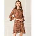 thumbnail image 4 of INSPIRE CHIC Vestido De Patinadora Leopardo Dobladillo Asimétrico 3/4 Mangas De Campana Para Mujer Marrón XS, 4 of 6