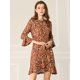 thumbnail image 4 of INSPIRE CHIC Vestido De Patinadora Leopardo Dobladillo Asimétrico 3/4 Mangas De Campana Para Mujer Marrón XS, 4 of 6