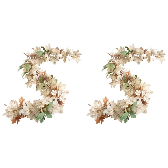 Fall Garland 6 Ft Autumn Maple Leaf Garland with White Pumpkins and Berries for Thanksgiving Fireplace Mantle Decor Farmhouse Harvest Home Indoor Outdoor Hanging Decoration