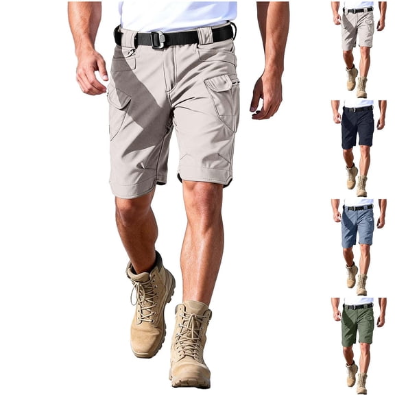 Vibrex Men's Solid Color Cargo Shorts, Zipper Multi-Pocket Button Waist 5-Inch Shorts, Fashion Casual Outdoor Sports Shorts Suitable For Sports,Running And Fitness_Khaki_S