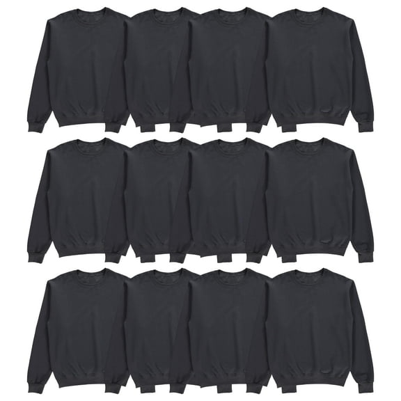 BILLIONHATS 12 Pack Mens Adult Crewneck Fleece Lined Pullover Sweatshirt Bulk, Charcoal Gray Color, Wholesale Multipack Donation for Homeless (4X-Large)