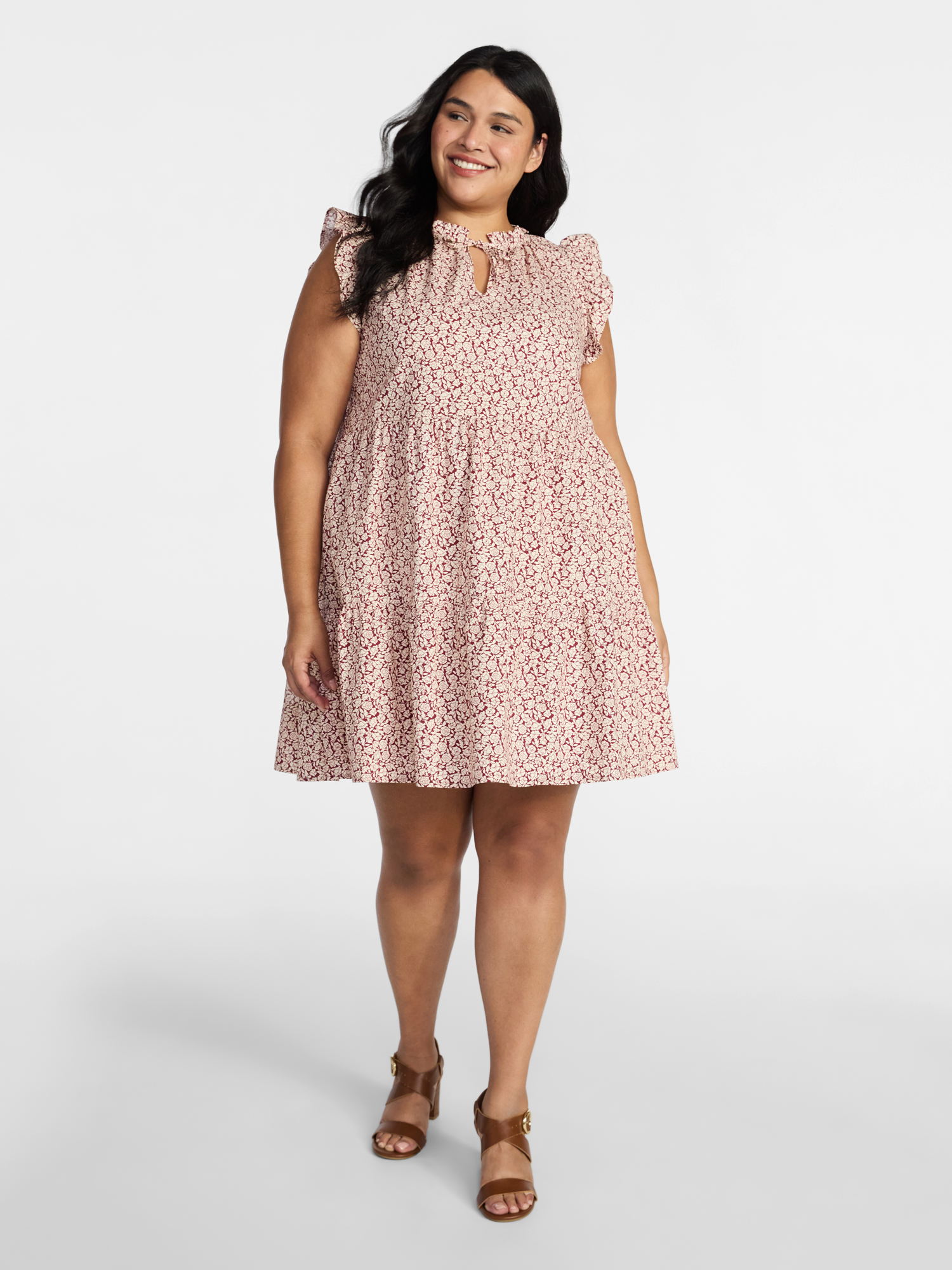 Time and Tru Women’s and Women’s Plus Flutter Sleeve Cotton Mini Dress, Sizes XS-4X