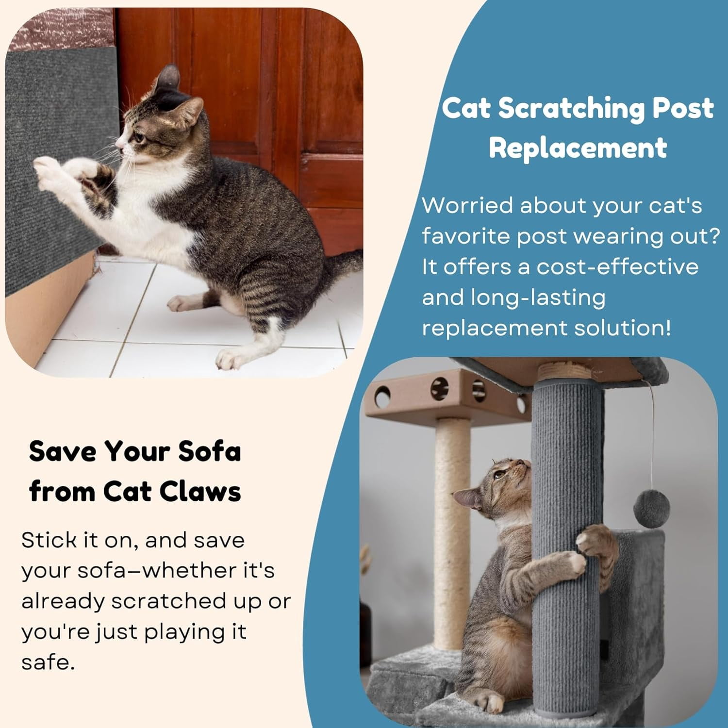 Extra-Large Cat Scratch Mat, Trimmable & Adhesive Cat Scratching Pad, Cat Wall Climbing Scratch Mat Furniture Couch Protection, 78.7"x15.8"