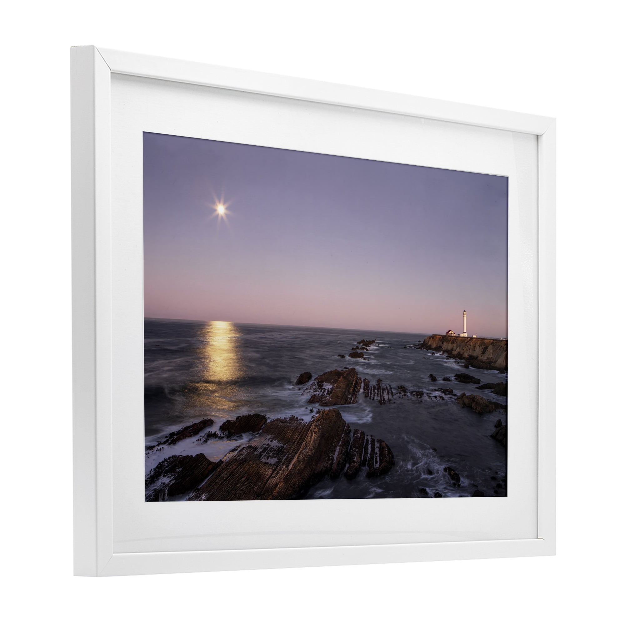 Stupell Industries Moon Arena Coastline White Framed Print Under Glass, design by Shelley Carlisle