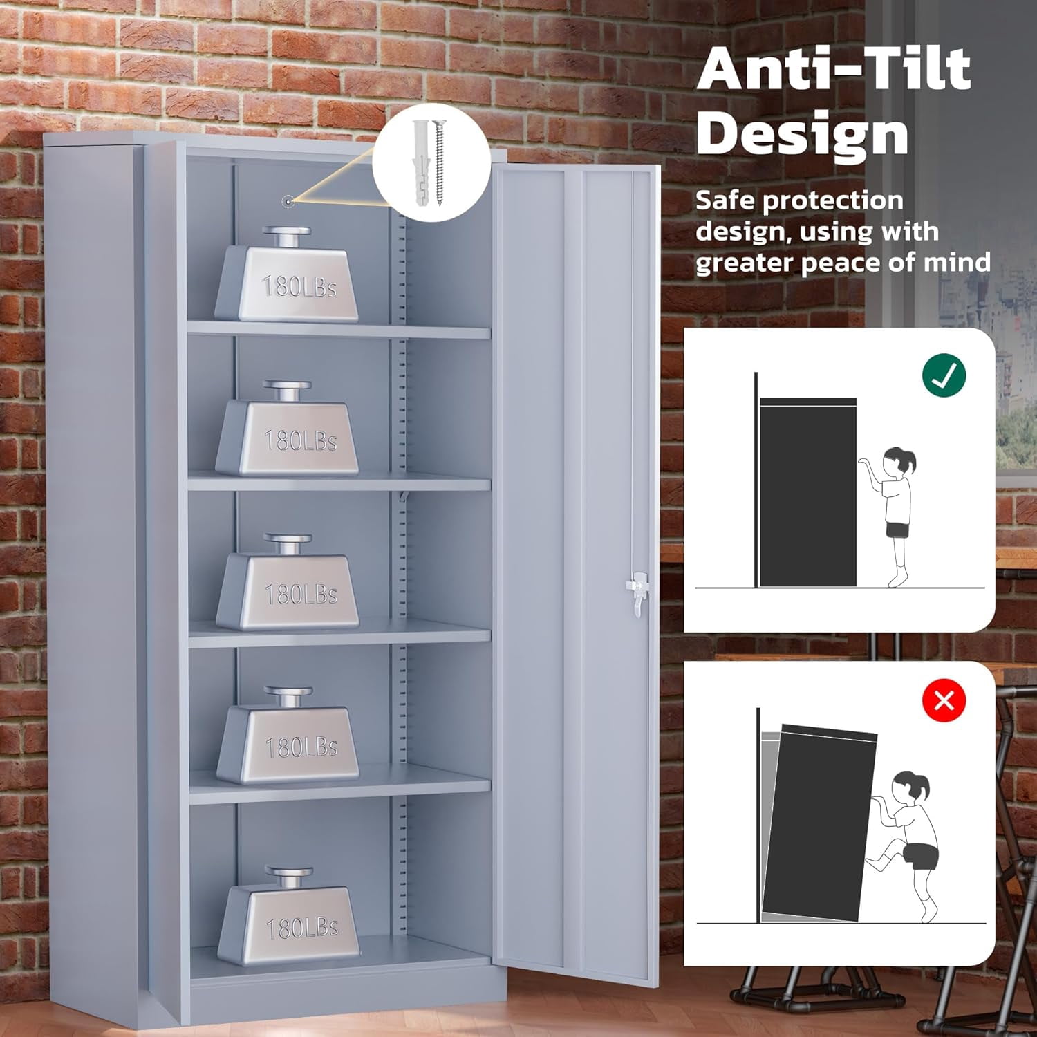 SOLAURA 72 inches Tall Metal Garage Storage Cabinets, Lockable Steel Storage Cabinet with Doors and Adjustable Shelves for Office, Home, Shops, Garage, Assembly Required, Cement Gray