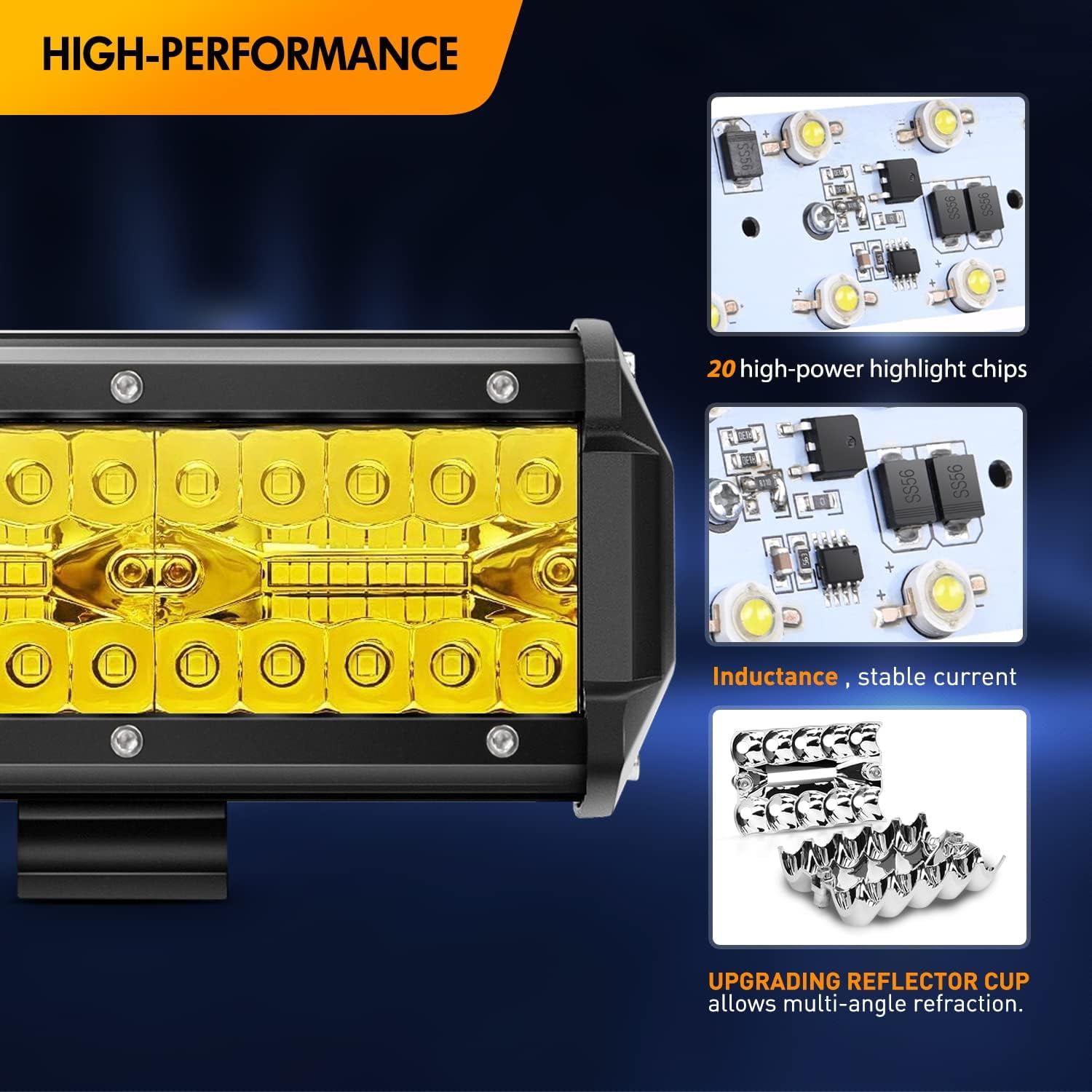 Waywe 20 Inch 420W Triple Row LED Light Bar Spot Flood Combo Off-Road Driving Work Light with 16AWG Wiring Harness for Truck SUV ATV UTV Boat Golf Cart