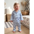 thumbnail image 5 of Cjfdfy Toddler Baby Girl Satin Pajamas Set Solid Color Ruffled Trim Button Down Long Sleeve Tops And Pants Little Baby Cute Soft Satin Loungewear 1-6Y, 5 of 9