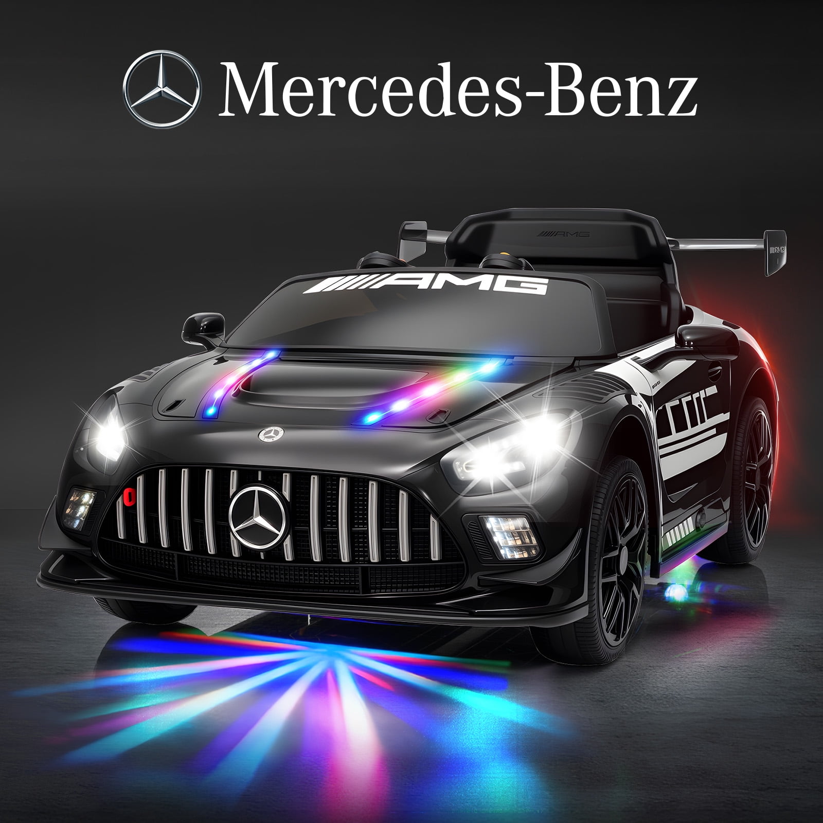 MUKIDY 12V Licensed Mercedes-Benz AMG GT3 Electric Ride on Car Toy for Toddler Kid w/ Remote Control, LED Lights, MP3 Player, Black