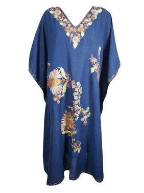 Mogul Womens Unique Handmade Embroidered Kimono Sleeves Resort Wear Beach Bikini Cover Up Caftan Dress One SIZE
