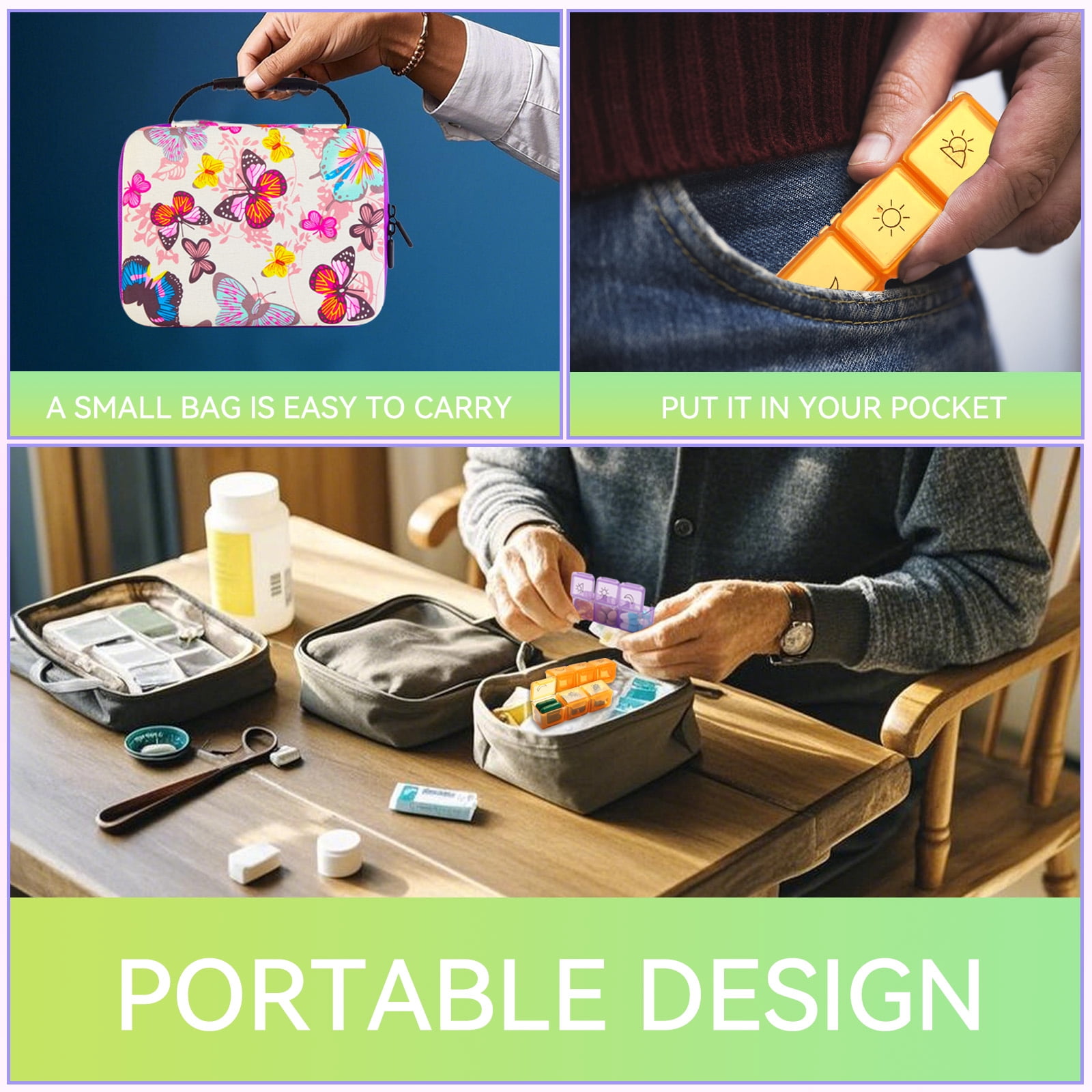 Monthly Vitamins Medication Supplements Organizer Bag 3 Doses per Day Includes a Pill Splitter and 7 Day Travel Pouch