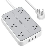 TESSAN Flat Plug Power Strip with 6 Widely Spaced Outlets and 3 USB Ports, Surge Protector Power Bar with USB, 5 FT, Desktop Charging Station Wall Mount for Home, Office