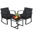 thumbnail image 1 of Greesum Ensemble de Meubles d'Extérieur 3 Pcs Patio Bistro Chaises à Bascule avec Table Basse en Verre pour Piscine Plage Balcon Porche Terrasse Jardin, Noir Foncé, 1 of 4