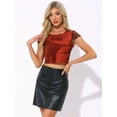 thumbnail image 4 of DARING DIVA Women's Crew Neck Short Sleeve Sheer Mesh Crop Tops XS Red, 4 of 6