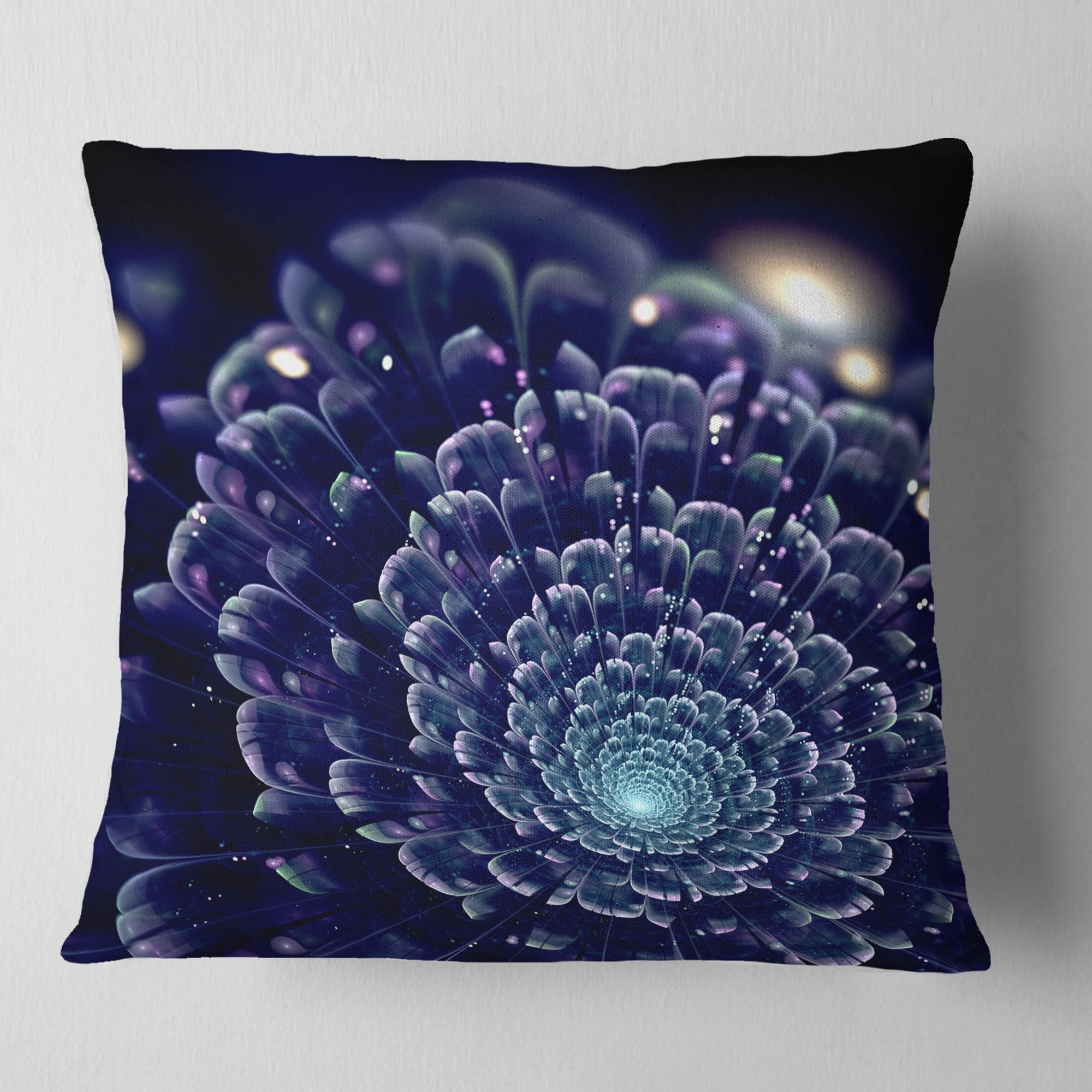 Designart Dark Blue Abstract Fractal Flower - Floral Throw Pillow - 16x16