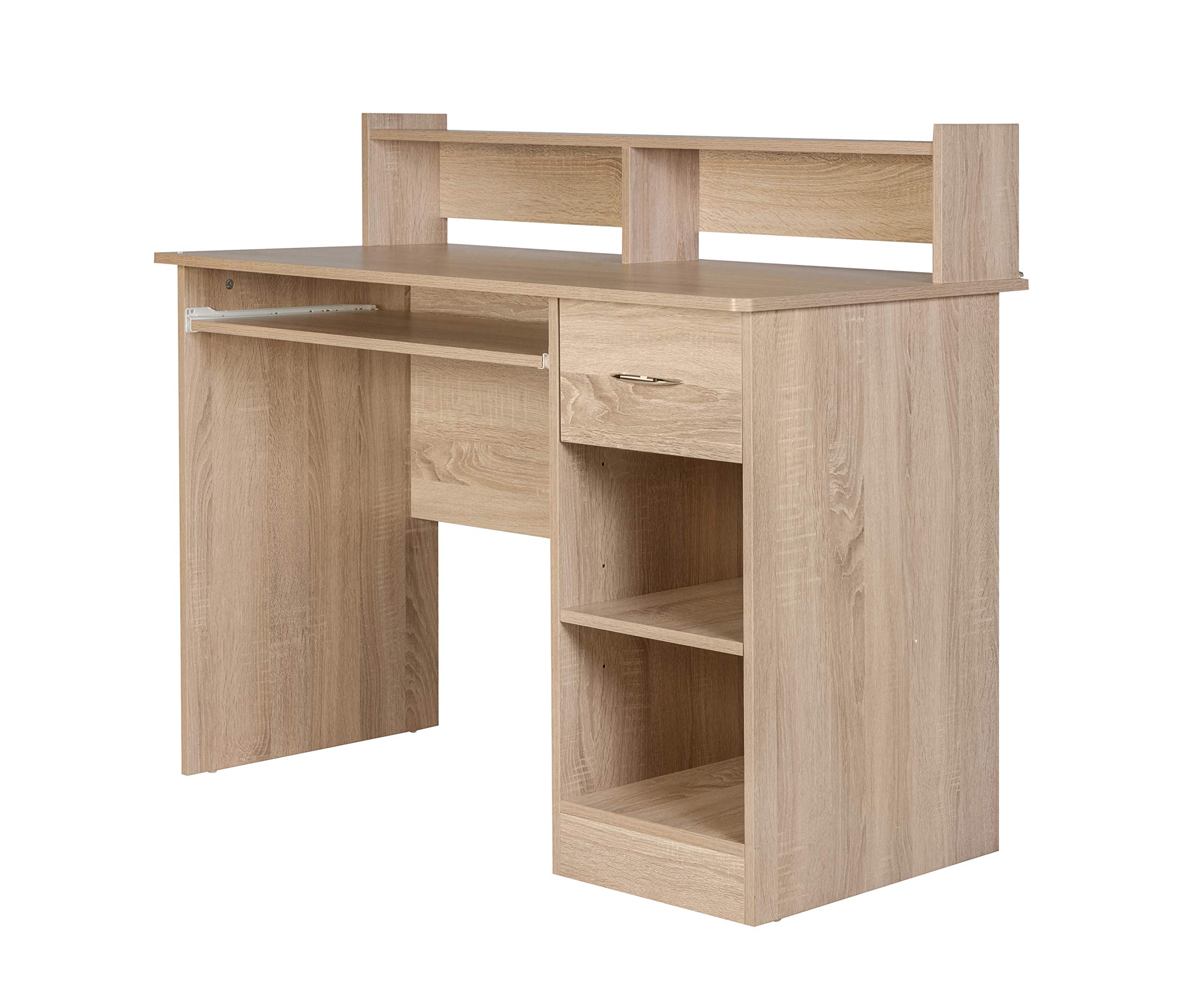 OneSpace Essential Computer Desk, Hutch with PullOut Keyboard, Light Oak