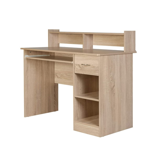 OneSpace Essential Computer Desk, Hutch with PullOut Keyboard, Light