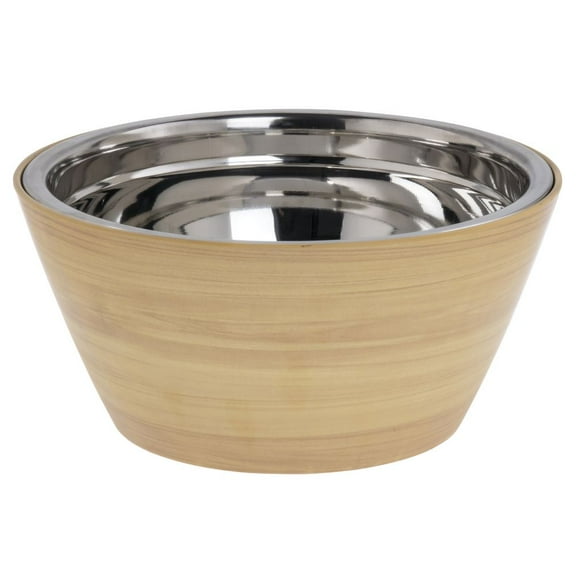 HUBERT® Serving Bowl Butcher Block Faux Wood Melamine with Stainless Steel Insert - 10 3/4" Dia x 5 1/2" H