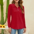 thumbnail image 2 of Mohiass Womens V Neck Polo Shirts Business Casual Long Sleeve Blouse Collared Work Top Slim Fitted 2024 Fall Basic Shirt Red L, 2 of 7