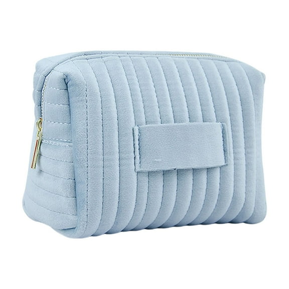 Yonrjhukm Embroidered Striped Velvet Cosmetic Bag, High-Value Soft Storage Pouch for Makeup, Portable Toiletry Organizer, Ideal for Travel and Daily Use