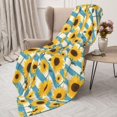 thumbnail image 3 of Sikiie White Blue Striped Sunflower Cozy Flannel Fleece Throw Blanket: Lightweight & Thick for All Seasons - Perfect for Women, Men, & Kids"80"x60", 3 of 6