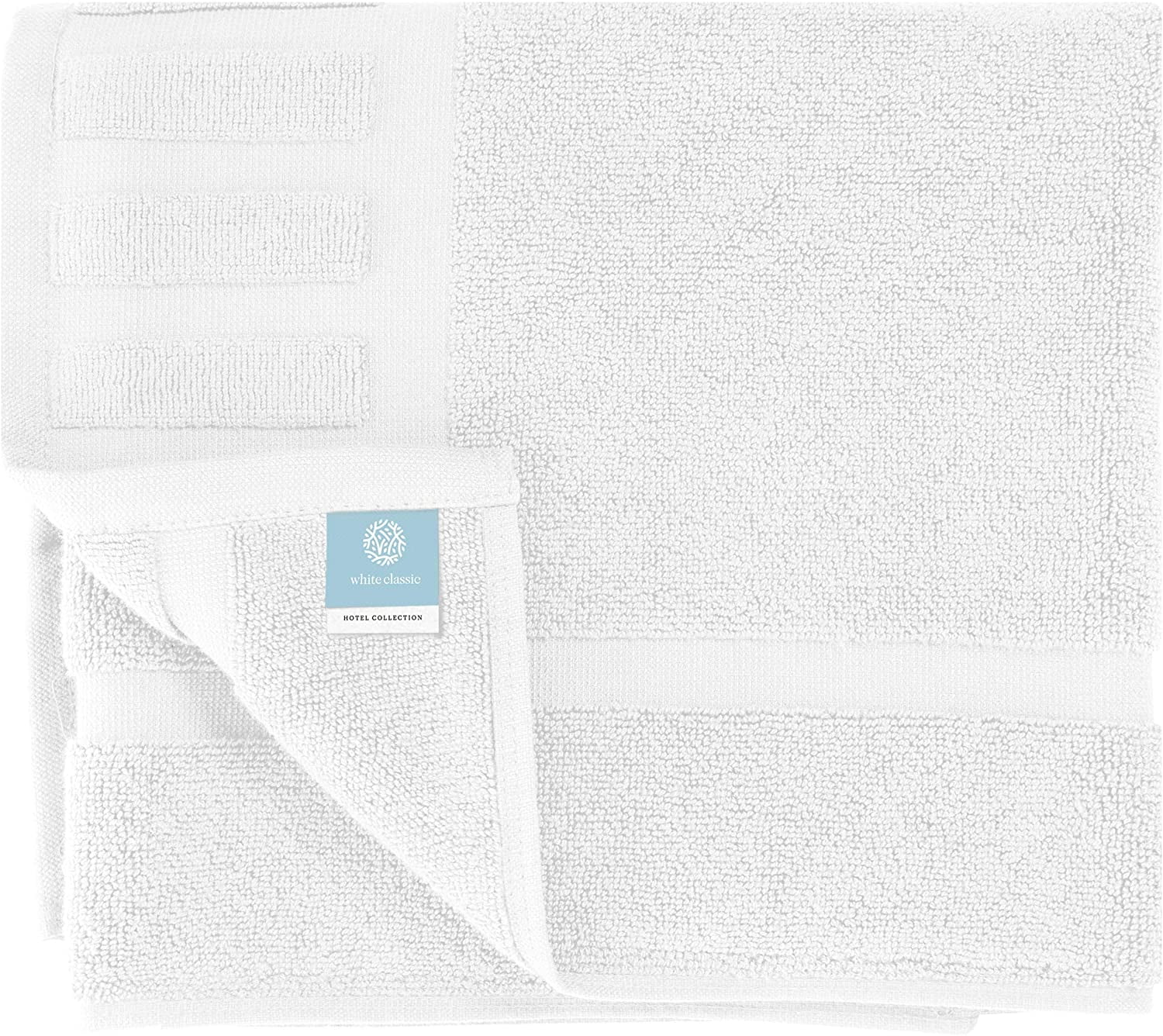 White Classic Hotel Collection Absorbent Cotton Bath Mats, Spa Reversible Floor Towels, not a Bathroom Rug, White, 22 x 34, 2 Pack