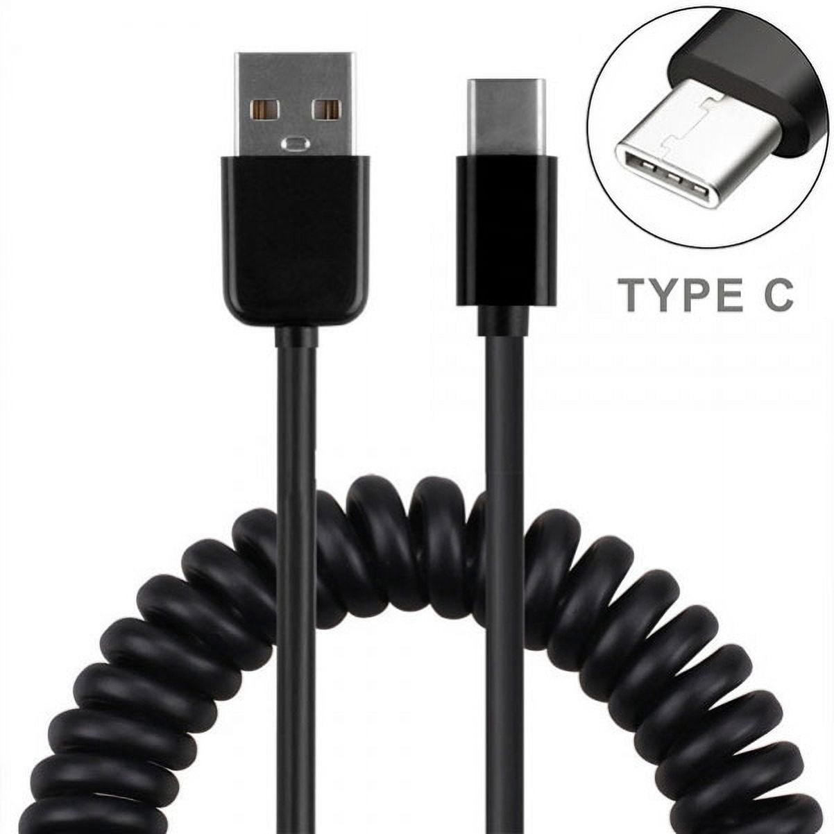 Type-C Coiled USB Cable w Fast USB Port 18W Car Charger A7J for Motorola Moto G7 Power Play G6 - Nokia 3.1, 7.1, 8, Plus - OnePlus 5T, 6, 6T, 7 Pro - Razer Phone 2 - RED Hydrogen One