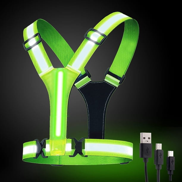 Chaleco Reflectante para Correr, Chaleco Reflectante para Ciclismo elástico y Ajustable, Chaleco Reflectante de Seguridad con iluminación LED y 2 Tiras Reflectantes para Bicicleta, Motocicleta, Ciclis