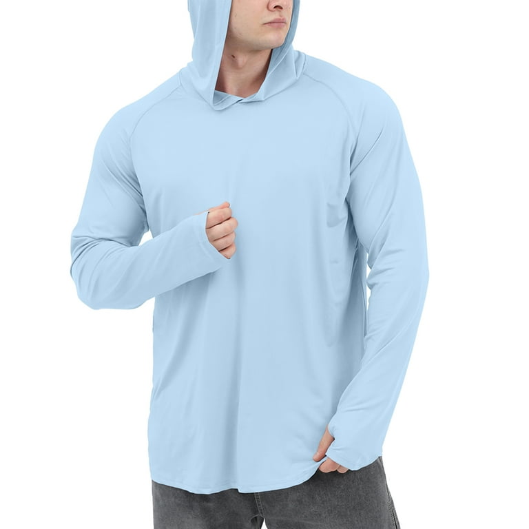 Men's UPF 50+ Sun Protection Hoodie Shirts Long Sleeve SPF/UV Lightweight  Quick Dry Fishing Hoodie Rash Guard Thumb Holes Shirt Fishing Hiking  Mountaineering Outdoor, Dark Blue, XL 