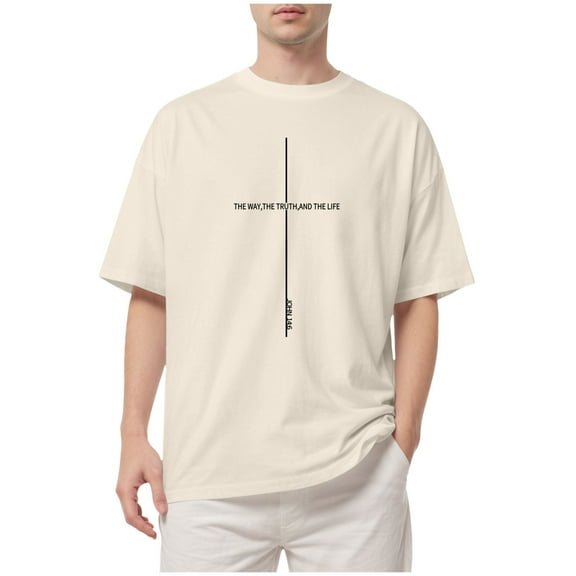 SLdy Christian Shirts for Men Mens Oversized T Shirt God Faith Religious Tshirt, Beige S