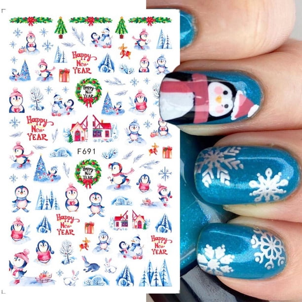 Pegatinas de uñas de Navidad 3D, navidad, adornos de invierno, adornos deslizantes para guantes de árbol de nieve, linternas, decoración, sombreros de Papá Noel, stickers uñas navideñas