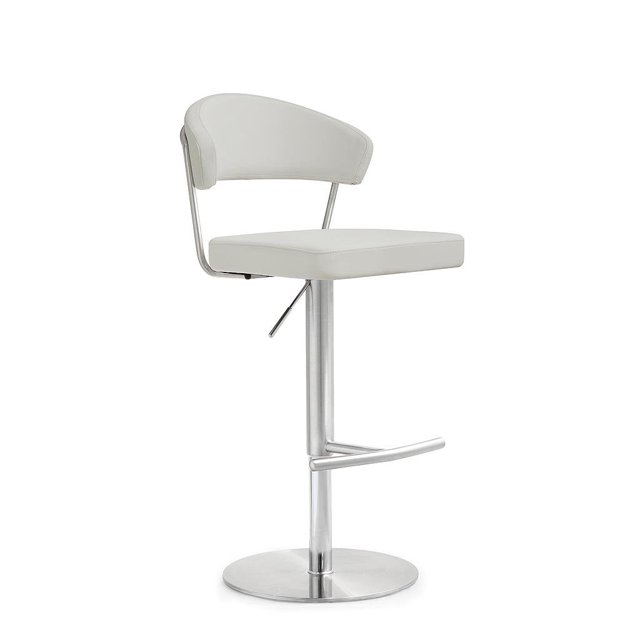 TOV Furniture The Cosmo Collection Modern Style Eco-Leather Upholstered Kitchen Dining Room Bar Area Steel Barstool with Back, Light Grey
