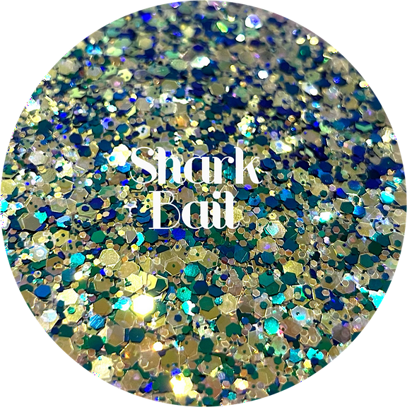 Glitter Heart Co. - High Quality Polyester Glitter - Shark Bait - 1 oz Bag - Blue Gold Chunky Mix