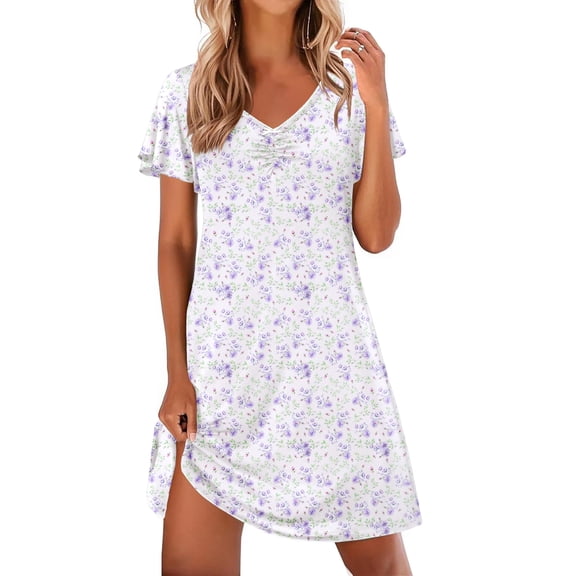 Ekouaer Nightgowns for Women Short Sleeve Night Gown Comfy Sleep Shirt Soft Sleep Dress Pleated Sleepwear