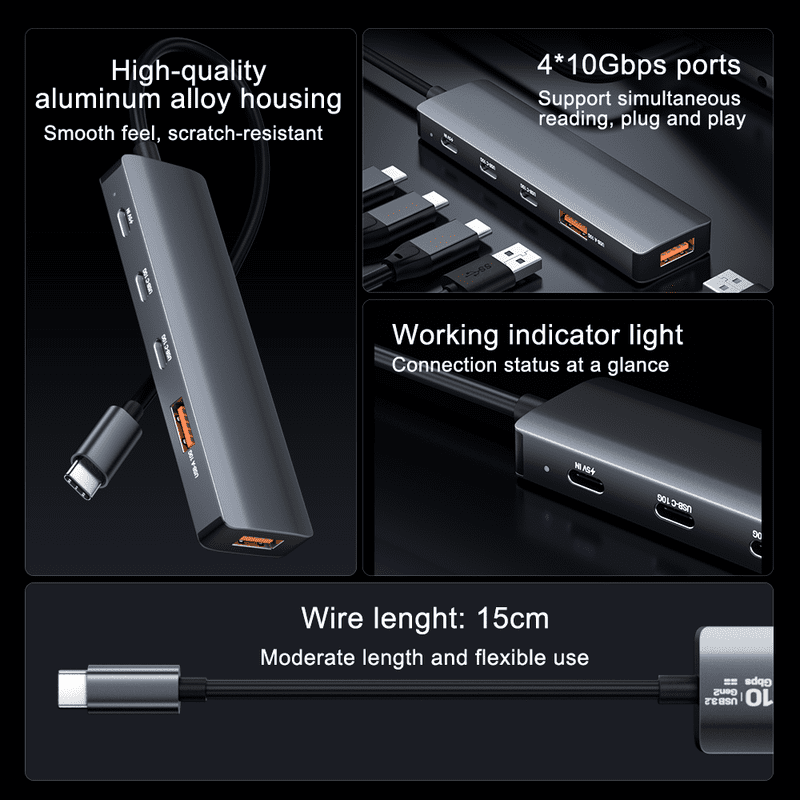 USB C Hub, 5 Port USB 3.2 Hub with 10Gbps Data Transfer and 5V USB-C Power, 2 USB-A & 2 USB-C Data Ports for MacBook Pro/Air, iPad Pro, iMac, Surface, XPS and More