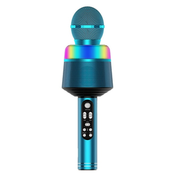 Matsuzay Micrófono inalámbrico Altavoz dinámico Reverberación Reproductor KTV Envolvente Recargable con luces LED Mic Gran compatibilidad Cables de audio/vídeo Azul