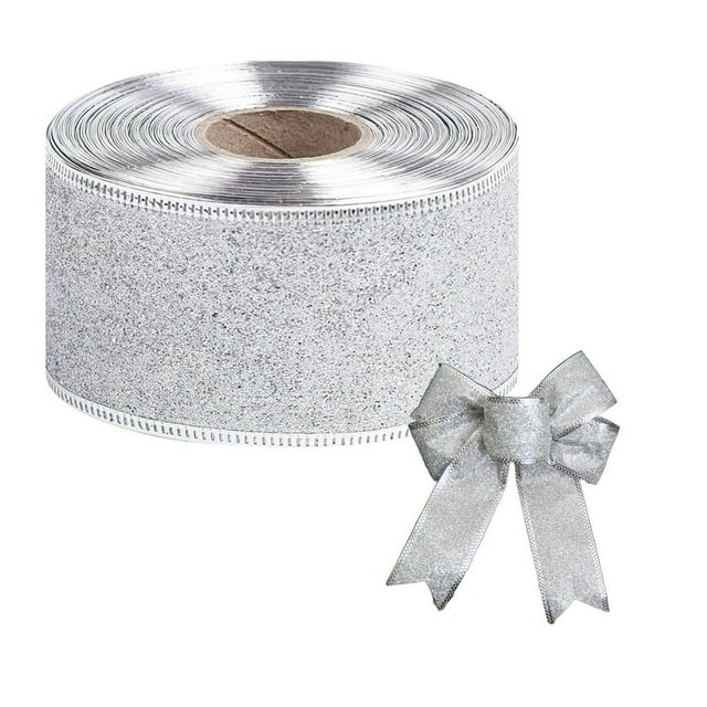 CUITING 10 Yard Christmas Glitter Wired Ribbon with Metallic Edge 2 Inch Christmas Tree Decorative Ribbons for Gift Wrapping Wreath Decor Home DIY Bow Crafts Xmas Holiday Party Supplie