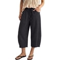 thumbnail image 3 of Capri Linen Barrel Pants for Women Drawstring Wide Leg Cropped 2026 Casual Summer Boho Baggy Palazzo Trousers, L, 3 of 8