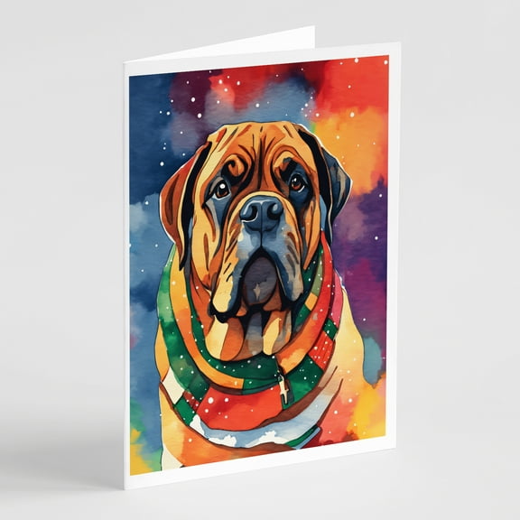 Bullmastiff Christmas Greeting Cards Pack of 8 7 in x 5 in