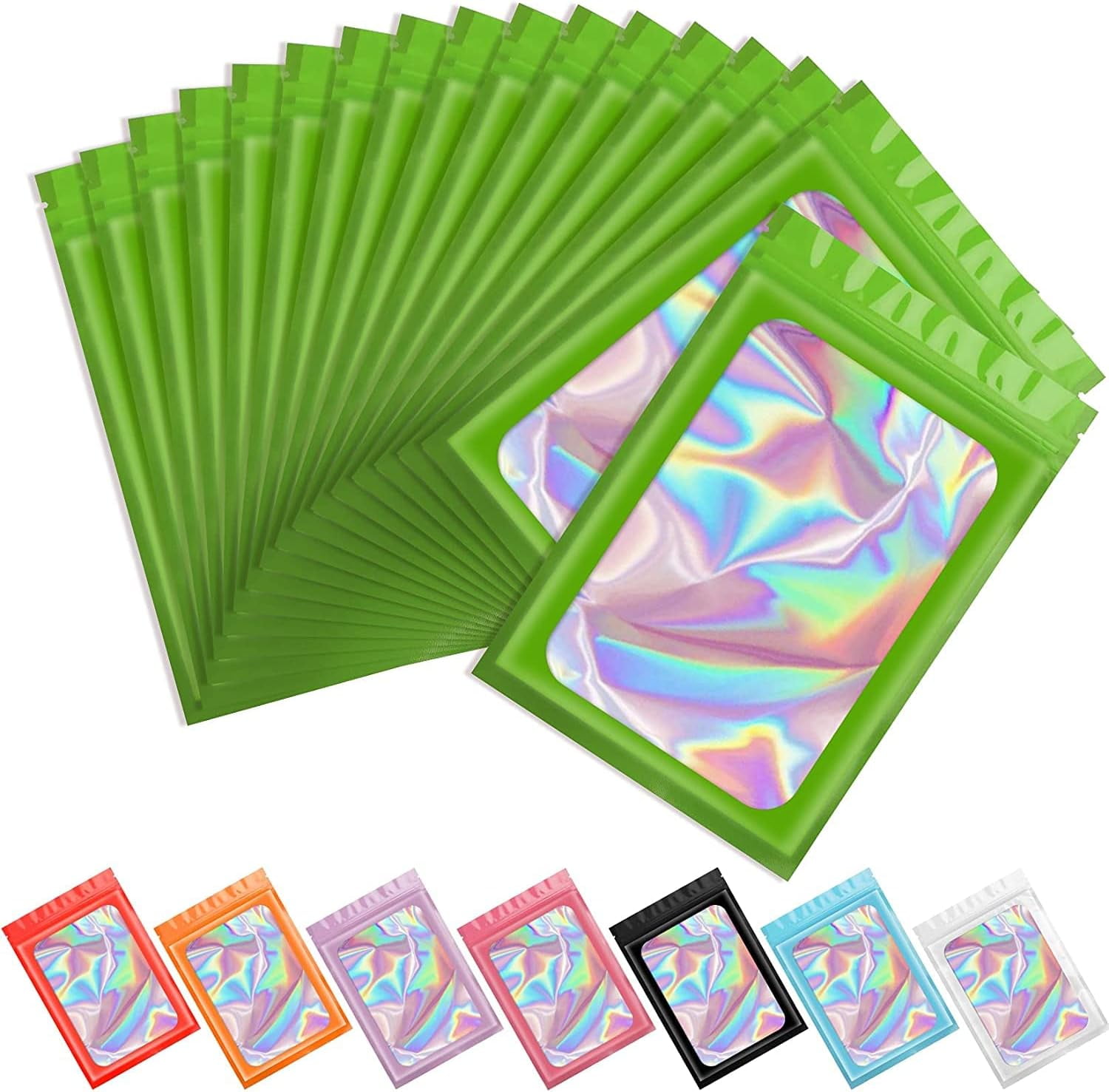Storage Bags 100 Pc Smell Proof Mylar Bags Resealable Odor Proof Bags Holographic Packaging Pouch Bag With Clear Window For Food Storage Bags For Clothes(9x12cm,Pink