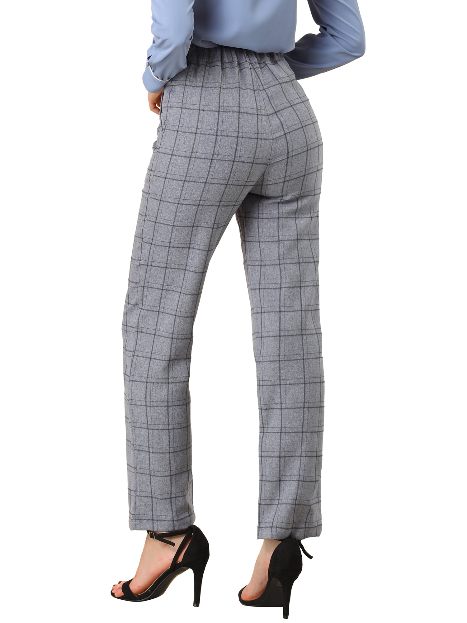 DARING DIVA Women's Plaid Trousers Pockets Straight Leg Casual Pant M Dark Gray