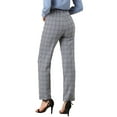 thumbnail image 3 of INSPIRE CHIC Women's Plaid Elastic Waist Button Zipper Straight Leg Long Pants XS Dark Gray, 3 of 7